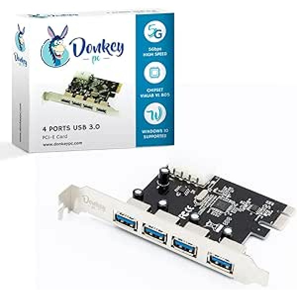 Ēzeļa dators — liela ātruma USB 3.0 kontrollera karte | 4 porti uz PCI Express adapteri | USB 3.0 centrmezgls līdz 5 GB pārsūtīšanas ātrumam, piemērots operētājsistēmai Windows XP/Vista / 7/8/10 / Linux