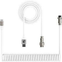Computer Gaming Keyboard Cable, Custom Coiled Aviator Cable for Mechanical Keyboard, Type-C to USB-A with Removable Metal Aviation Plug, USB-C TPU Spring Charging Cable - White