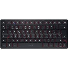 CHERRY KW 9200 Mini kompakta vairāku ierīču tastatūra līdz 4 ierīcēm, spāņu izkārtojums (QWERTY), Bluetooth® izvēle, bezvadu vai kabelis, uzlādējama, melna