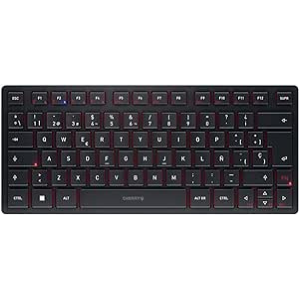 CHERRY KW 9200 Mini kompakta vairāku ierīču tastatūra līdz 4 ierīcēm, spāņu izkārtojums (QWERTY), Bluetooth® izvēle, bezvadu vai kabelis, uzlādējama, melna