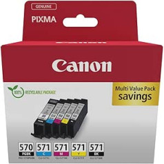 Canon PGI-570 BK CLI-571 BK CMY PGBK Vorteilspack 5 Tintenpatronen (Schwarz, Cyan, Magenta, Gelb, Pigment-Schwarz) Original [Umweltfreundliche Recycle-Kartonverpackung 2024]