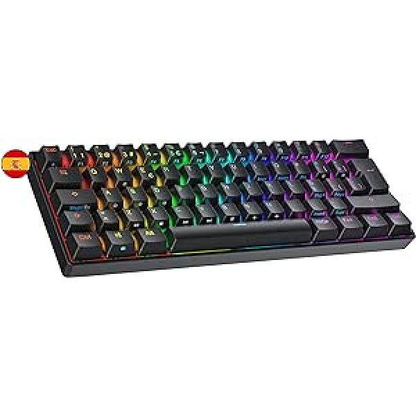 Ranked S60 Supernova Mechanical 60 procentu tastatūra, Hotswap spēļu tastatūra, 62 taustiņi ar RGB apgaismojumu, PC/Mac Gamer, ISO ES spāņu (melns, Gateron optiskā ātruma dzeltens)