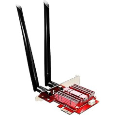 „GLOTRENDS WiFi 6E AX5400 PCIe WiFi“ kortelė staliniam kompiuteriui, „Bluetooth 5.3“, WPA3, 802.11ax trijų juostų belaidis adapteris su MU-MIMO, OFDMA, itin maža delsa, neveikianti „Windows 11“, 10 (64 bitų)