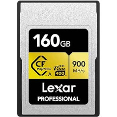 Lexar Professional 160GB CFexpress Type A Gold Series Memory Card, up to 900MB/s Read, Cinema Quality 8K Video, Rated VPG 400 (LCAGOLD160G-RNENG)