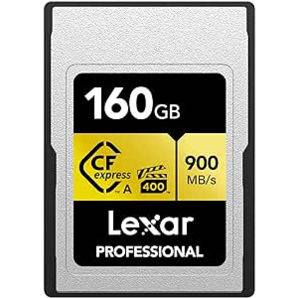 Lexar Professional 160GB CFexpress Type A Gold Series Memory Card, up to 900MB/s Read, Cinema Quality 8K Video, Rated VPG 400 (LCAGOLD160G-RNENG)