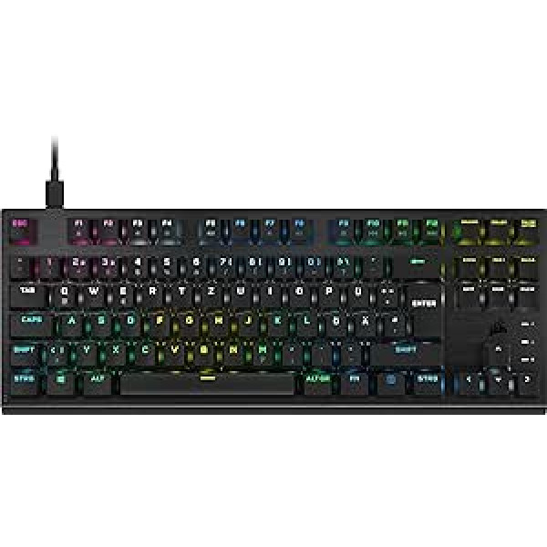 Corsair K60 PRO TKL RGB Tenkeyless optiskā-mehāniskā vadu spēļu tastatūra — OPX lineārais slēdzis — polikarbonāta taustiņu vāciņi — saderīgs ar iCUE — QWERTZ DE — PC, Mac, Xbox — melns