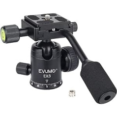 EVUMO Mini 28 mm Ball Head Tripod Head with Handle, Lightweight 317 g Fluid Head Camera Tripod Video Head, Pan Tilt Ball Head Compatible with Arca-Swiss Quick Release Plate, Micro SLR, 8 kg Load