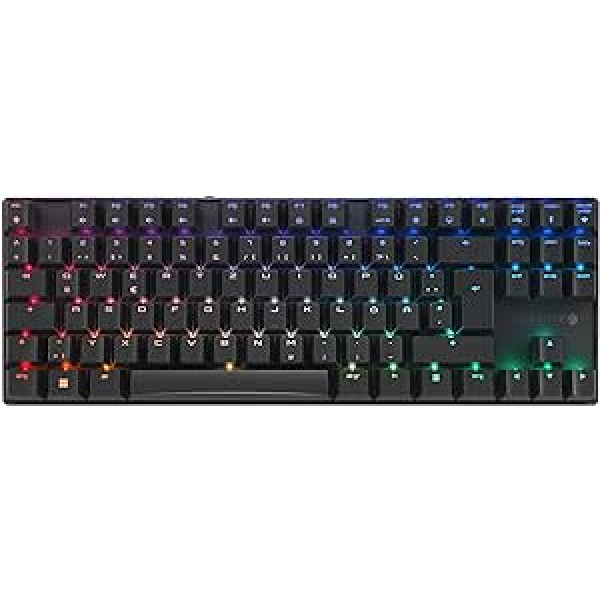 CHERRY MX 8.2 TKL bezvadu mehāniskā spēļu tastatūra bez ciparu tastatūras, vācu izkārtojums (QWERTZ), RGB apgaismojums, iekļauts metāla korpuss transportēšanai, MX RED slēdži, melns