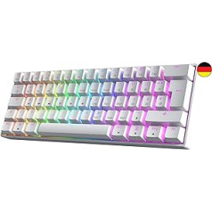 GK61 karstās maiņas mehāniskā spēļu tastatūra — 62 taustiņu daudzkrāsains RGB LED fona apgaismojums PC/Mac atskaņotājiem — ISO vācu izkārtojums (Gateron optiskais melns, balts)