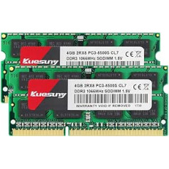 Kuesuny 8 GB Kit (2X4 GB) DDR3 1066 MHz / 1067 MHz Sodimm Ram PC3-8500 PC3-8500S 1,5 V CL7 204 Pin 2RX8 Dual-Rank Nicht-ECC ungepufferter Speicher Ram Ideal für Notebook-Laptop-Upgrade