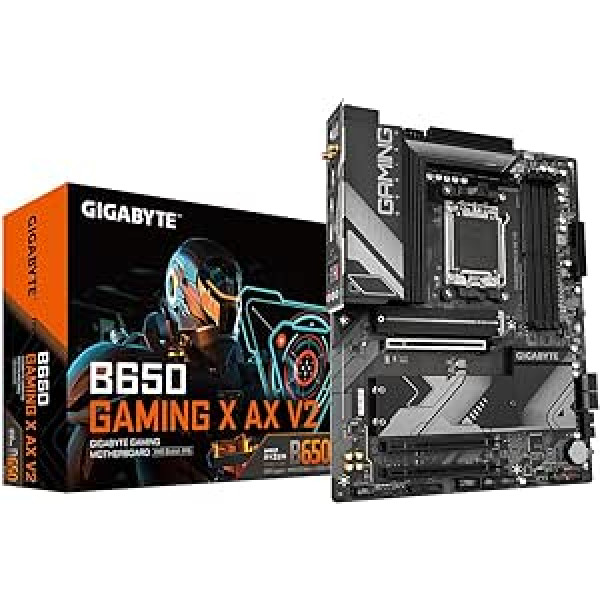 Gigabyte B650 Gaming X AX V2 mātesplate — atbalsta AMD Ryzen 8000 centrālos procesorus, 8+2+2 fāzu digitālo VRM, līdz 8000MHz DDR5 (OC), 1xPCIe 5.0 + 2xPCIe 4.0 M.2, Wi-Fi 6E .21ax2E LAN11ax2E. , USB 3.2 Gen