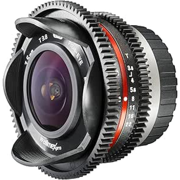 Walimex Pro 7,5 mm 1:3,8 VCSC zivju acs foto/video objektīvs ar fiksētu objektīva pārsegu, uzlabota stikla lēcām un IF For Micro Four Thirds bajonetes objektīvs, melns