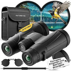 NATUREVUE - Binoculars 10 x 42 for Adults Including Accessories - Beginners and Professionals, BAK4 + FMC, for Glasses Wearers, Travel, Bird Watching, Sports & Outdoor Use