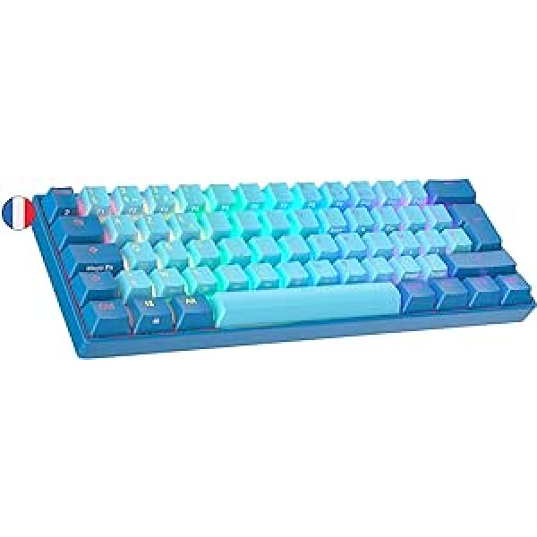 Ranked N60 Nova Mechanical 60 procentu tastatūra, Hotswap spēļu tastatūra, 62 programmējami taustiņi ar RGB apgaismojumu, PC/Mac Gamer, AZERTY French (zils, Gateron Pro dzeltens)