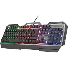 Trust Gaming GXT 856 Torac metāla spēļu tastatūra ASV izkārtojums, oriģināls lielais izkārtojums, daudzkrāsains LED apgaismojums, pret spoku veidošanās, 12 multivides taustiņi, dators/klēpjdators