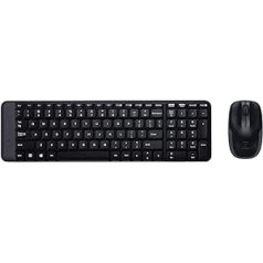 Logitech MK220 bezvadu tastatūras un peles komplekts, 2,4 GHz savienojums, izmantojot Unifying USB uztvērēju, 10 m diapazons, 24 mēnešu akumulatora darbības laiks, kompakts dizains, dators/klēpjdators, spāņu QWERTY izkārtojums - melns