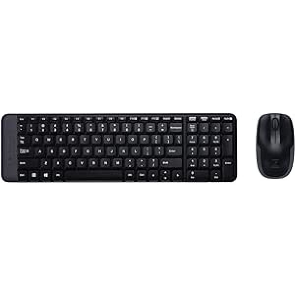 Logitech MK220 bezvadu tastatūras un peles komplekts, 2,4 GHz savienojums, izmantojot Unifying USB uztvērēju, 10 m diapazons, 24 mēnešu akumulatora darbības laiks, kompakts dizains, dators/klēpjdators, spāņu QWERTY izkārtojums - melns