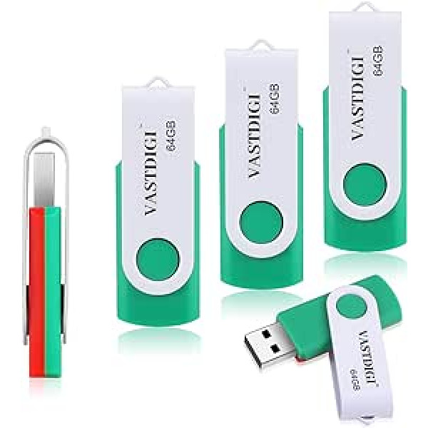 VASTDIGI USB Flash Drive 64GB 5 Pack USB 3.0 360° Rotating 64 Giga USB Flash Drive with LED for PC, Car, TV and More (64GB, 5 Pack)