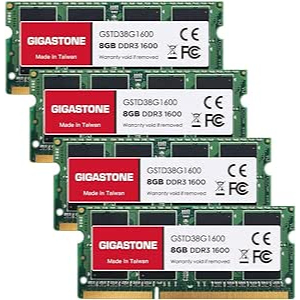 [DDR3 RAM] Gigastone klēpjdatora operatīvā atmiņa 32 GB (4 x 8 GB) DDR3 RAM 32 GB DDR3-1600 MHz PC3-12800 CL11 1,35 V SODIMM 204 kontaktu/kontaktu nebuferēta datora atmiņa bez ECC (tikai piezīmjdatoriem/klēpjdatoriem)