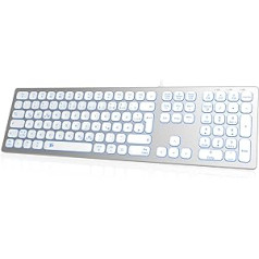 Wired USB Keyboard Slim - Aluminium Casing Numeric Keyboard RGB Keyboard with Backlight Compatible with iMac (2016 and 2017 iMac, iMac Pro and More) and PC (Silver White)