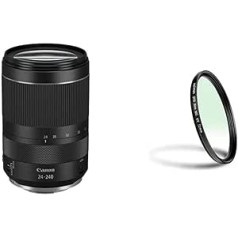 Canon tālummaiņas objektīvs RF 24-240 mm F4-6.3 ir USM priekš EOS R (72 mm filtra vītne, attēla stabilizators, 10x tālummaiņa, 5 līmeņi ir aptuveni 750 g), melns un Walimex Pro UV filtrs Slim MC 72 mm (iekļauts aizsargs).