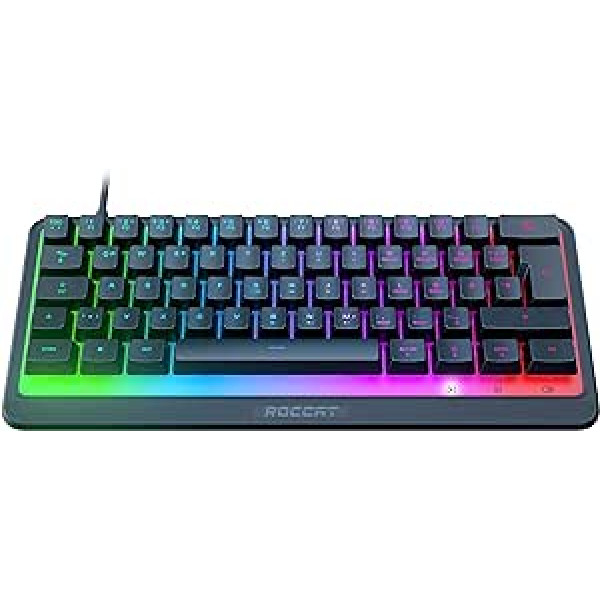 Roccat Magma Mini RGB žaidimų klaviatūra 60 procentų dydžio su 5 programuojamomis apšvietimo zonomis, raktiniais jungikliais su membrana, programuojamomis antromis funkcijomis, apsauga nuo vaizdo vaizdo, apsauga nuo purslų