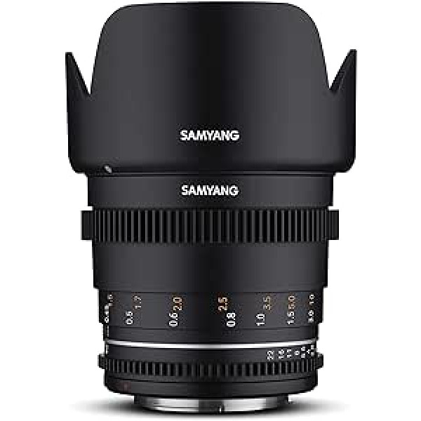 Samyang MF 50 mm T1,5 VDSLR MK2 MFT — spilgts T1,5 parastais kino un video objektīvs MFT stiprinājumam, 50 mm fiksēts fokusa garums, sekot fokusa zobratiem pilnrāmja kadrs, APS-C un MFT, 8K izšķirtspēja