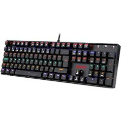 Redragon K551 mehāniskā spēļu tastatūra ar putekļu necaurlaidīgu sarkanu slēdzi, 104 taustiņi datorspēlēm DE QWERTZ (varavīksnes LED apgaismojums)