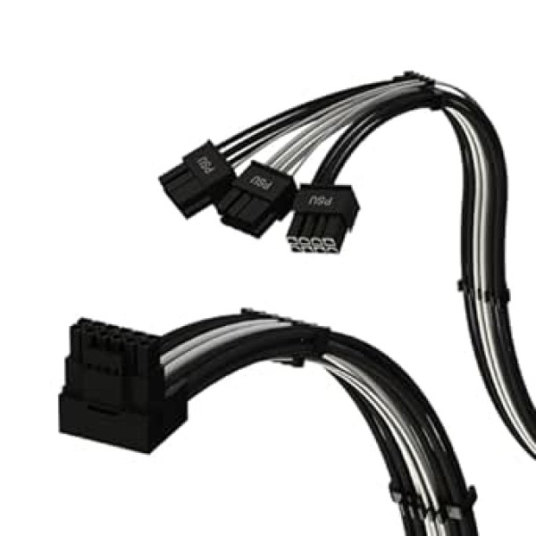 LINKUP - AVA PCIE 5.0 16Pin (12+4) ar taisnu leņķi līdz 3x8Pin | 16AWG Apvalks | Savietojams ar RTX40 un RTX30 FE | Piemērots tikai Corsair barošanas blokiem | 70 cm