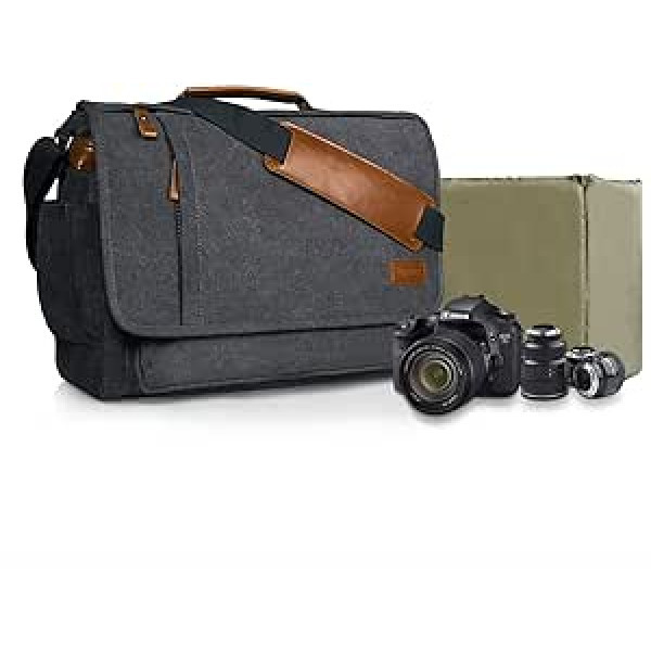 Estarer Camera Bag, Photo Bag SLR/DSLR/SLR Camera Shoulder Bag Made of Water-Resistant Canvas, 14/15.6 inches, Grey