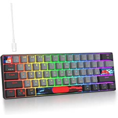 SOLIDEE pārnēsājama 60% mehāniskā spēļu tastatūra, 61 taustiņu kompaktais RGB LED fona apgaismojums, vadu tastatūra ar USB tipa C kabeli, ar lineāro sarkano slēdzi operētājsistēmai Windows PC Mac (61 Dagger)