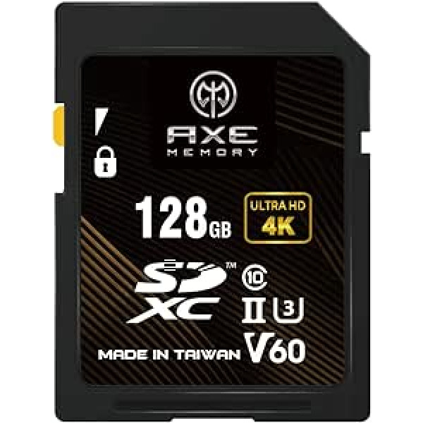 AX MEMORY 128GB SD karte, lasīšanas ātrums līdz 245 MB/s, UHS-II U3 V60 4K UHD, profesionāla SDXC atmiņas karte