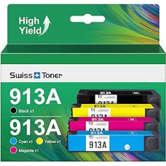 swiss toner HP 913A 913 Printer Cartridges Pack of 4, Suderinamas su HP Pagewide Pro 477dw, HP Pagewide 377DW (HP 913a Black/Yellow/Cyan/Magenta)