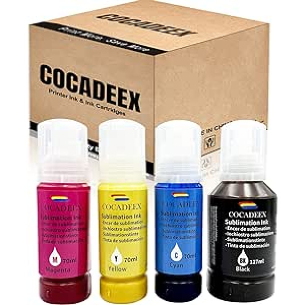 COCADEEX Cocadex sublimācijas tinte ir saderīga ar ET-2710 ET-2710 ET-4760 ET-15000 ET-16600 ET-4750 ST-2000 ST-3000 ST-4000 ET-2700 ET-2750 ET-3700 0 ET-4700 (BK CMY)