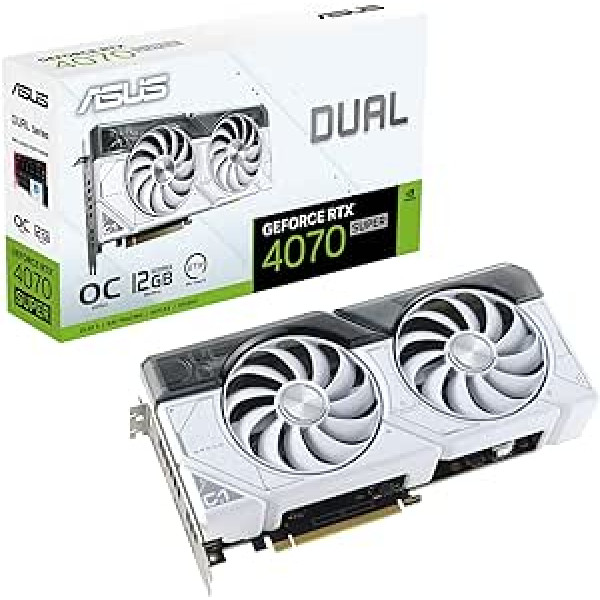 ASUS Dual GeForce RTX 4070 Super White OC Edition 12GB GDDR6X Gaming Graphics Card (Nvidia GeForce RTX4070 DLSS 3, PCIe 4.0, 1x HDMI 2.1a, 3x DisplayPort 1.4a, DUAL-RTX4070S-O12G-WHITE, White)