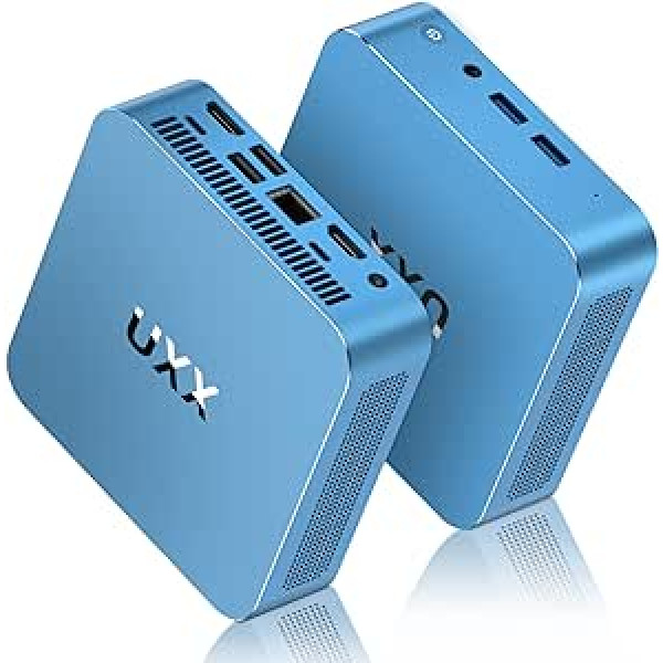 UXX Mini PC atbalsts 512GB SSD paplašinājums, 8GB RAM N5095 Galddators 256GB SSD, Small PC Gaming 4K IPS HD UHD trīskāršs displejs, BT4.2, 2.4/5G WiFi, USB 3.0, birojam/spēlēm/multividei, zils