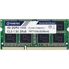 Timetec Hynix IC DDR3 1333MHz PC3-10600 nebuferēts, bez ECC 1.5V CL9 2Rx8, divrindu, 204 kontaktu SODIMM klēpjdatora/piezīmjdatora atmiņas moduļa jauninājums