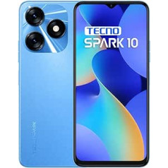 Tecno Spark 10 (Meta Blue, 8GB RAM, 128GB krātuve), 16GB paplašināma RAM, 50MP AI dubultā aizmugurējā kamera, 90Hz atsvaidzes intensitāte 6,56