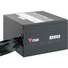 iTek Power Supply for PC BD500-500 Watt, HDB Hydraulic Dynamic Bearing 12 mm Active PFC Protection, DC to DC Switching Converter, Efficiency Certification 80 Plus Bronze