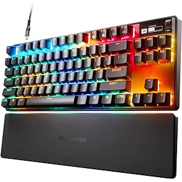 SteelSeries Apex Pro TKL mehāniskā spēļu tastatūra, mehāniskie taustiņi ar regulējamu darbību, OLED viedais displejs, Ziemeļvalstu (QWERTY) kompaktais izkārtojums (TKL)