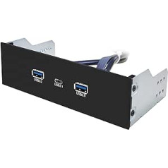 EZDIY-FAB 2-Port USB3.0 + USB3.1 Typ C GEN 2-5,25-Zoll-Frontblende USB-Hub [20-poliger Stecker- 73-cm-Kabel] Metallfront USB-Hub, USB3.1 Extender 10 Gbps Hochgeschwindigkeits-Datenübertragung