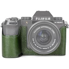 MUZIRI KINOKOO Fuji XS20 futrālis, retro stila dabīgās ādas futrālis priekš Fujifilm Fuji XS20/X-S20 kameras apakšas aizsargmaciņš Fuji XS20 - ar roktura un apakšējās atveres dizainu - zaļš