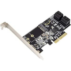 IO Crest iekšējā PCI-E x4 kontrollera karte (4 porti, bez raidīšanas, SATA III, 6 Gbps, M.2 B Key 22 x 42 PCI-E x4, atbalsta SSD un HDD ar zema profila stiprinājumu) JMB585 mikroshēmojums