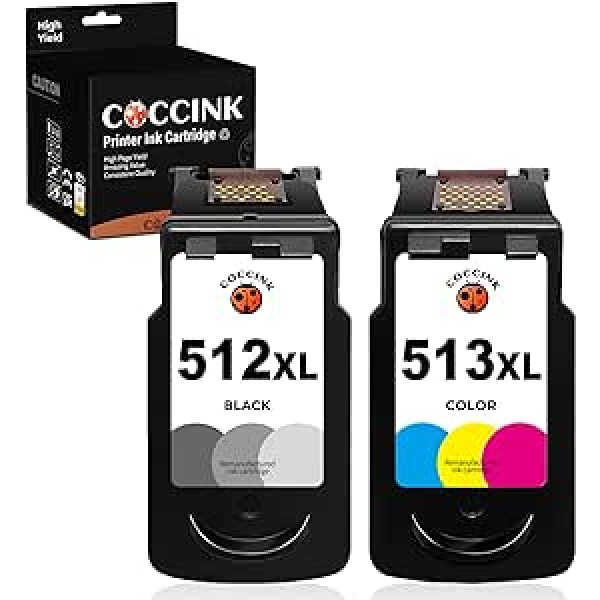 COCCINK PG-512 XL CL-513 XL (1 juoda, 1 spalva) Perdirbtos spausdintuvo kasetės, skirtos Canon 512XL 513XL 510 511 XL, skirtos Pixma mp250 mp230 mp280 ip2700 mp40 spausdinimo talpa