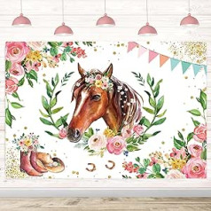 Horse Pink Flower Backdrop Farm Vest Cowgirl Birthday Photography Background Blush Pink Saddle Up Baby Shower Decoration Accessories Photo Booth Prop (1.14x70inch)