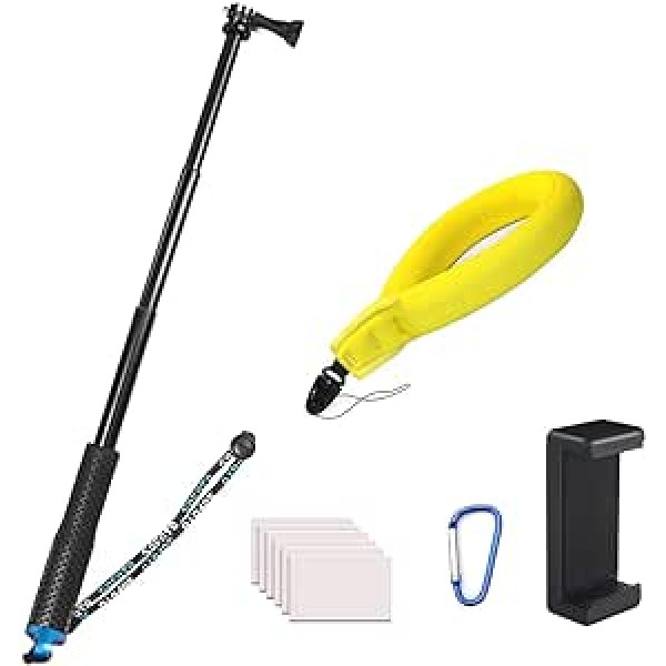 WLPREOE kameras pludiņš + 19 collu pašbildes nūja, ūdensizturīgs rokas roktura pagarinājums, pārnēsājams regulējams monopods, kas paredzēts GoPro Hero 9 8 MAX 7 melns sudraba balts 6/5 melns 5S/4/3