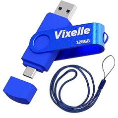 Vixelle 128 GB liela ātruma USB 3.0 C tipa zibatmiņas disks ar auklu — divi in-1 Dual USB C Memory Stick — 360° grozāms pildspalvas disks ar atslēgu piekariņa cilpu — 128 GB USB atmiņa viedtālrunim, planšetdatoram un datoram