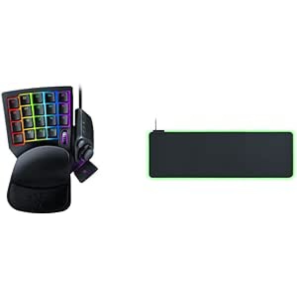 Razer Tartarus Pro spēļu tastatūra (spēļu pults ar analogajām optiskajām pogām) Black & Goliathus Extended Chroma — īpaši liels, mīksts XXL spēļu peles paklājiņš ar RGB apgaismojumu, melns