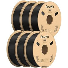 GratKit greito spausdinimo PLA siūlas 1,75 mm, 0,03 mm, didelės spartos 3D spausdintuvo siūlas PLA, 6 kg ritė, didelis sukibimas, skirtas didelės spartos 3D spausdinimui, 6 x 1 kg, 6 pakuotės, juodas