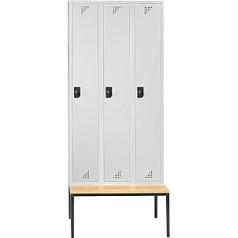 EUROKRAFT | pro | Multipurpose and Wardrobe | with Bench | 3 Compartments | Width 900 mm | Doors Light Grey